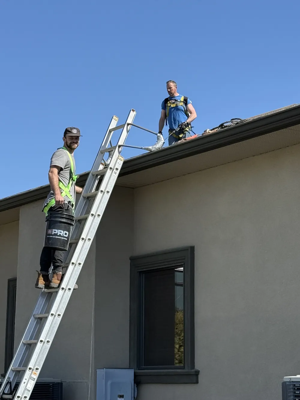 Views crew safely accessing upper windows
